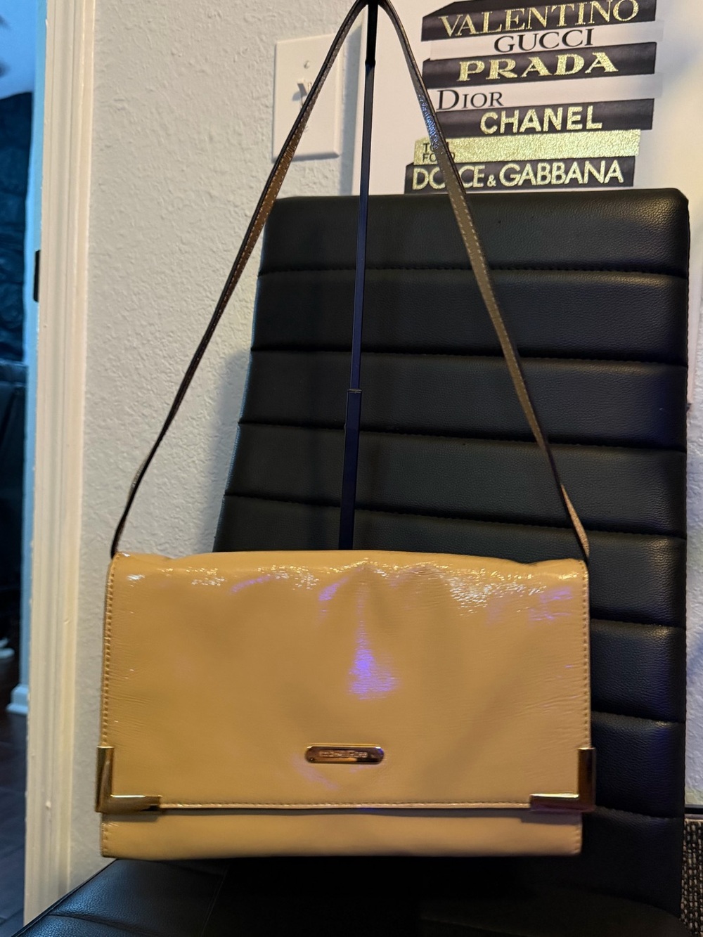 Michael Kors Tan Patent Leather Clutch with Removable Shoulder Strap